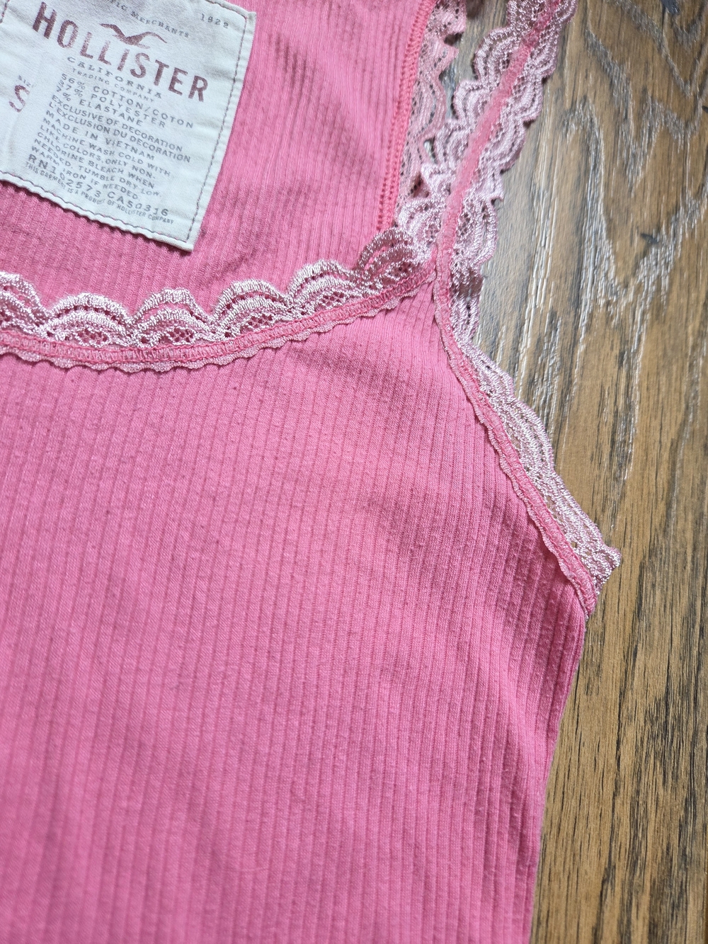 Vintange Hollister Y2K Pink Ribbed Lace Trim Cami Tank Top S Coquette Twilight - Picture 8 of 9